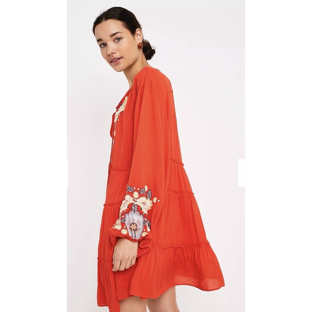 Free People Spell On You Poppy Red Floral Embroidered Peasant Dress Boho S $148 - Picture 2 of 8